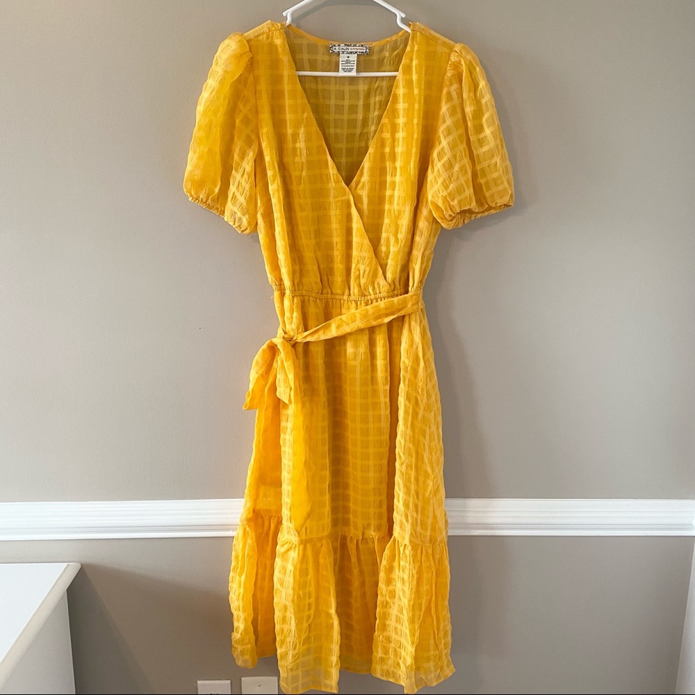 Flying Tomato Golden Yellow Midi Wrap Dress